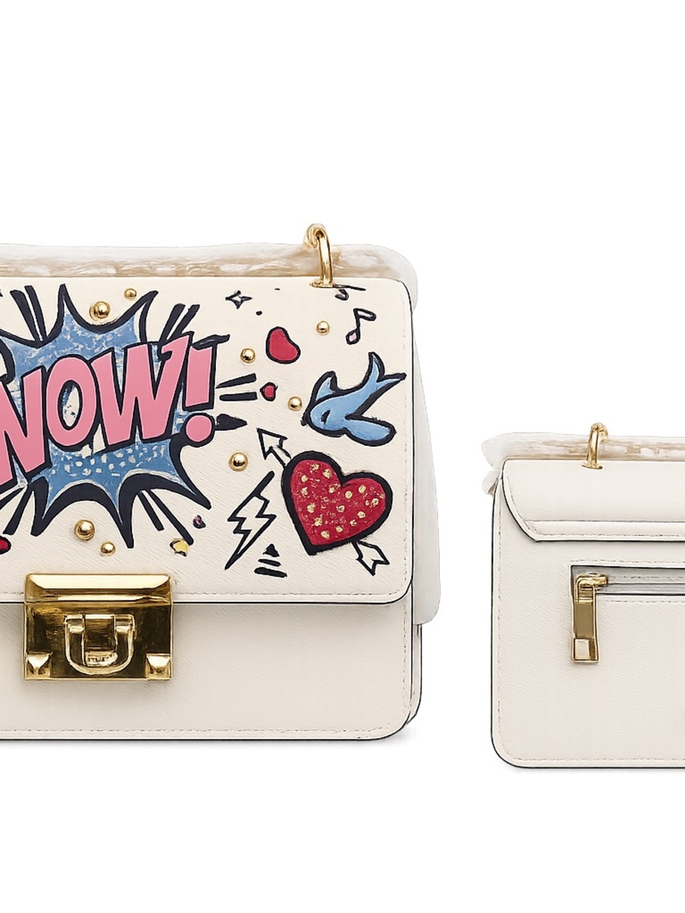 ALDO White Pop-Art Graphic Crossbody Bag with Gold Hardware